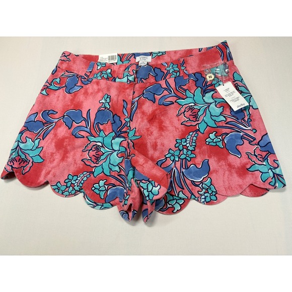 Crown & Ivy Women's Shelby Shorts 12 Pink Floral Scallop Hem - Picture 2 of 16
